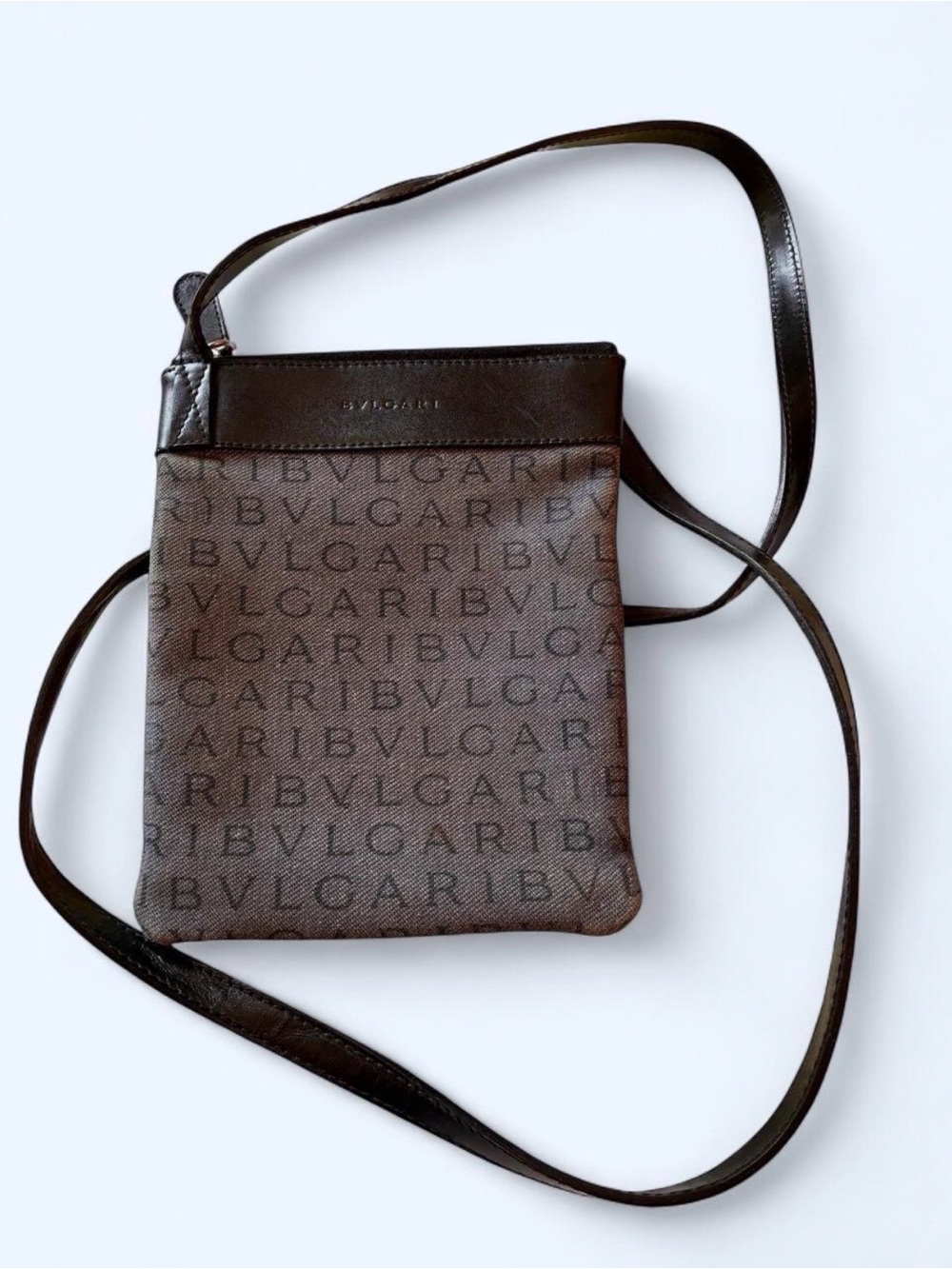 Bulgari Denim Canvas and Black Leather LOGOMANIA Crossbody mini bag